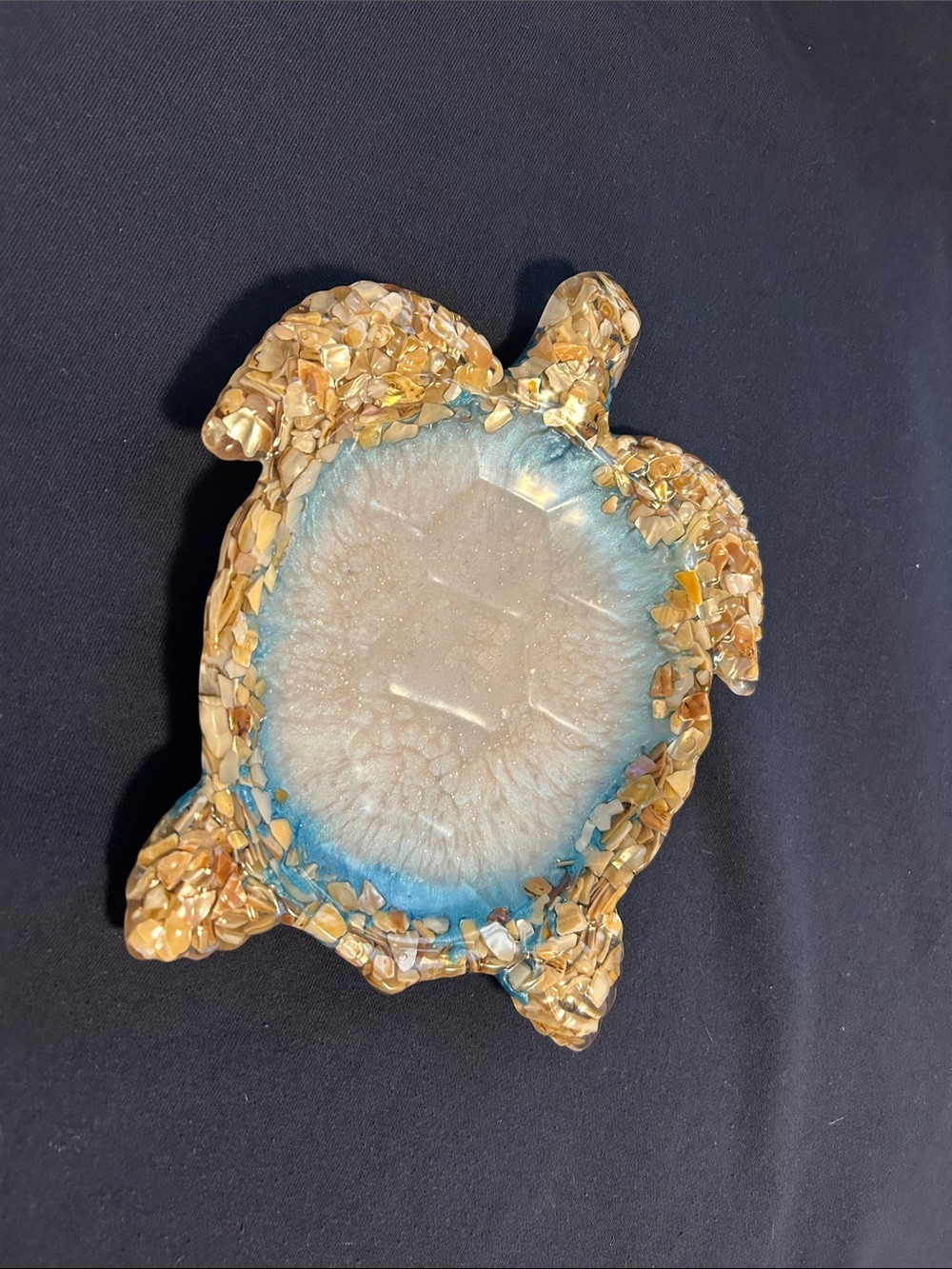 Handcrafted Turtle Geode Resin Art - Blue and Gold